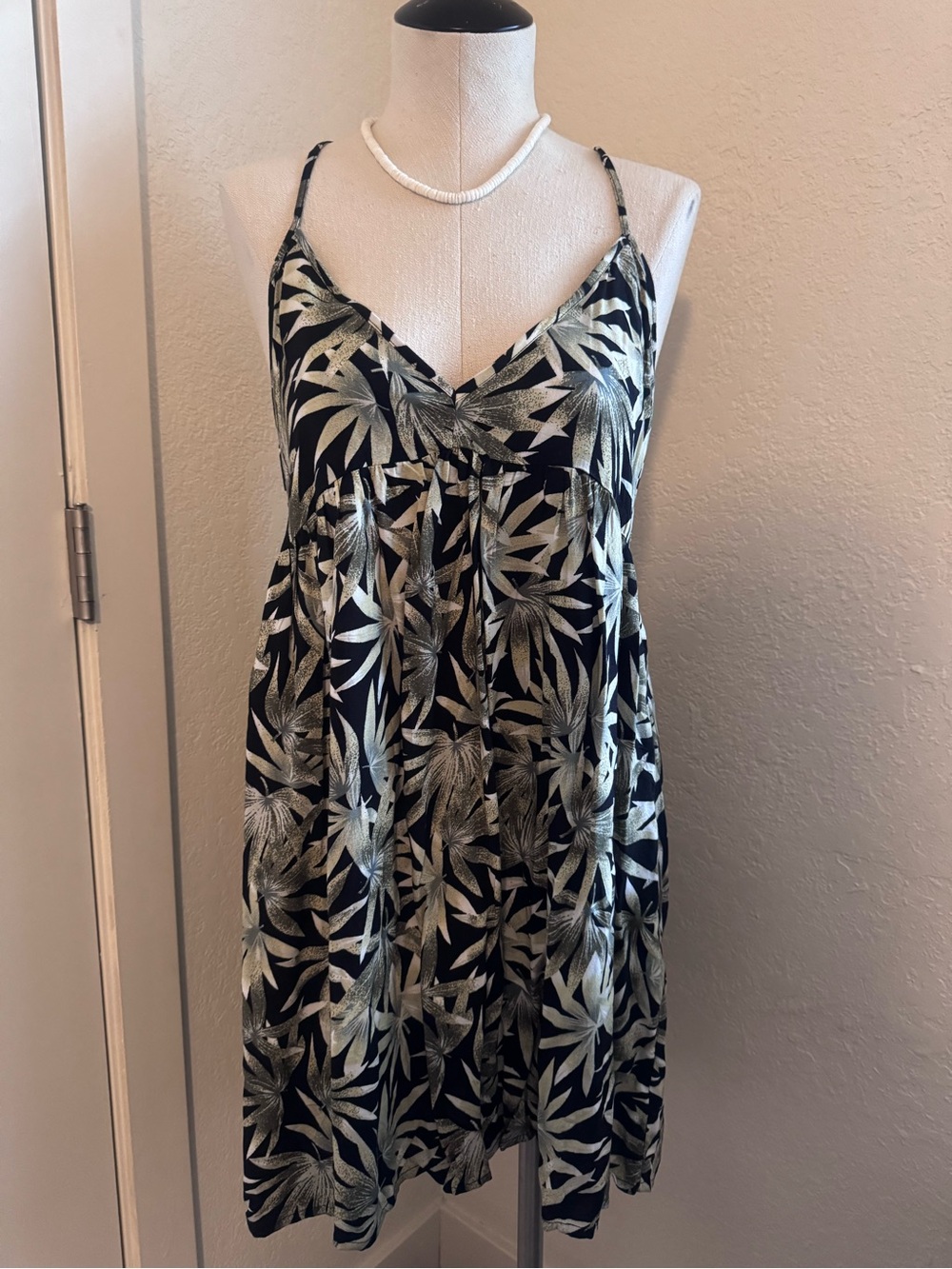 Volcom Floral Print Spaghetti Strap Dress in Black and Cream and green Small